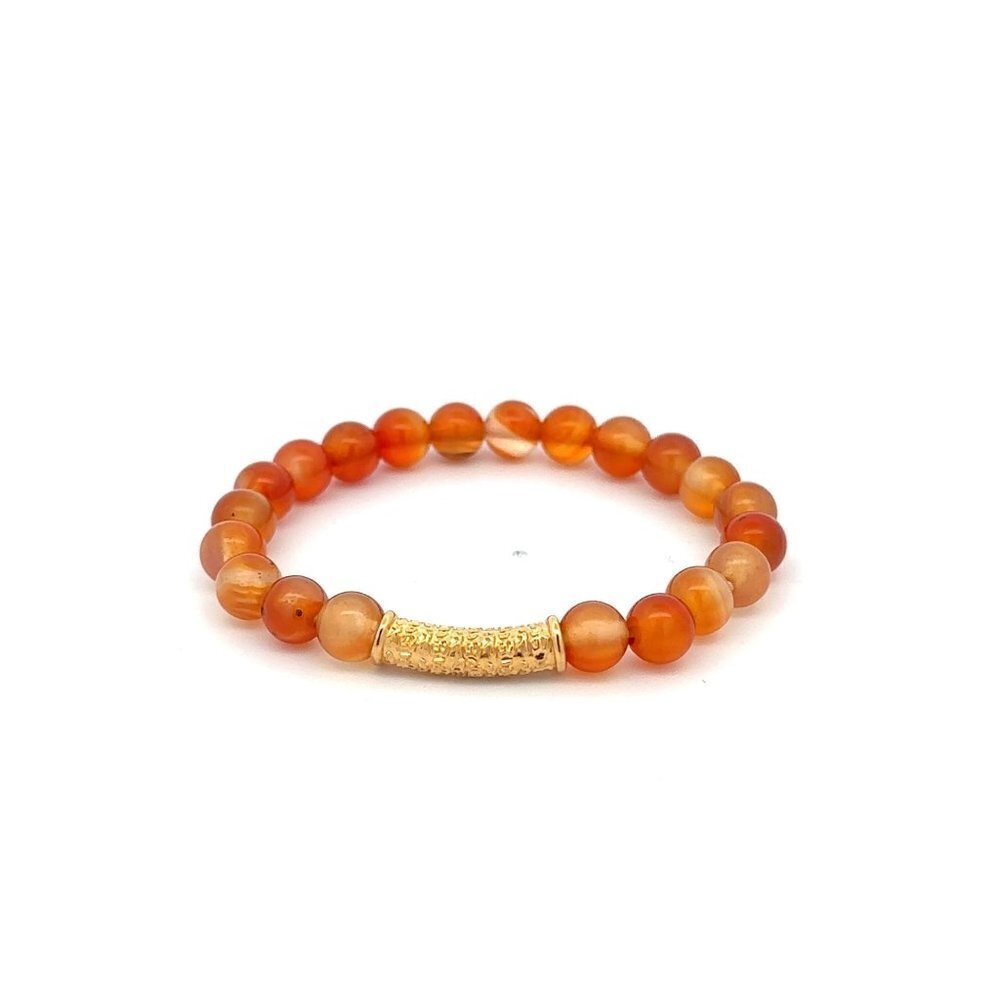 18K Gold Tube Lucky Charm Bracelet Gemstones July Birthstones Carnelian 6mm